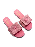 Pink Knit Chanel Slides