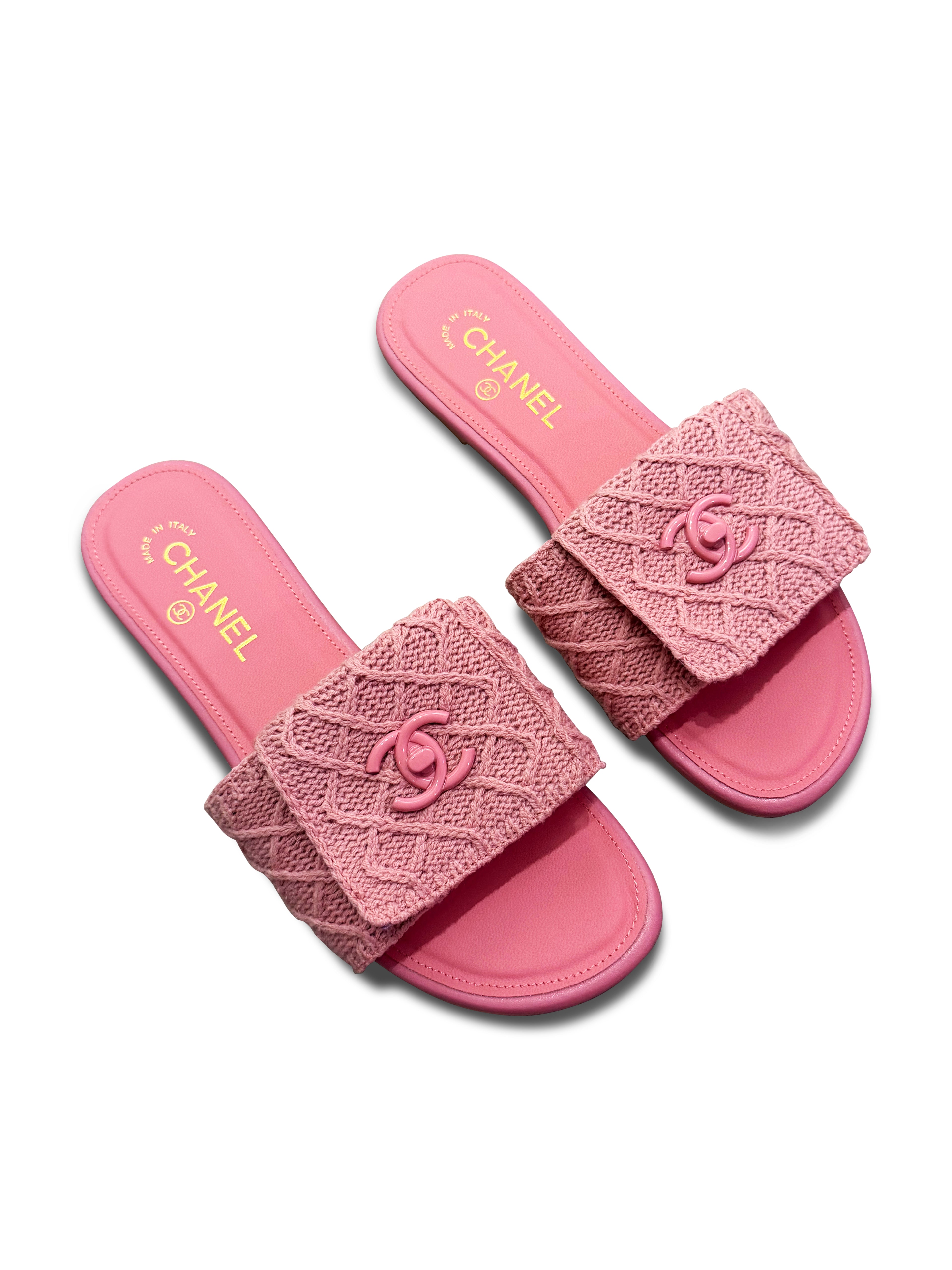 Pink Knit Chanel Slides