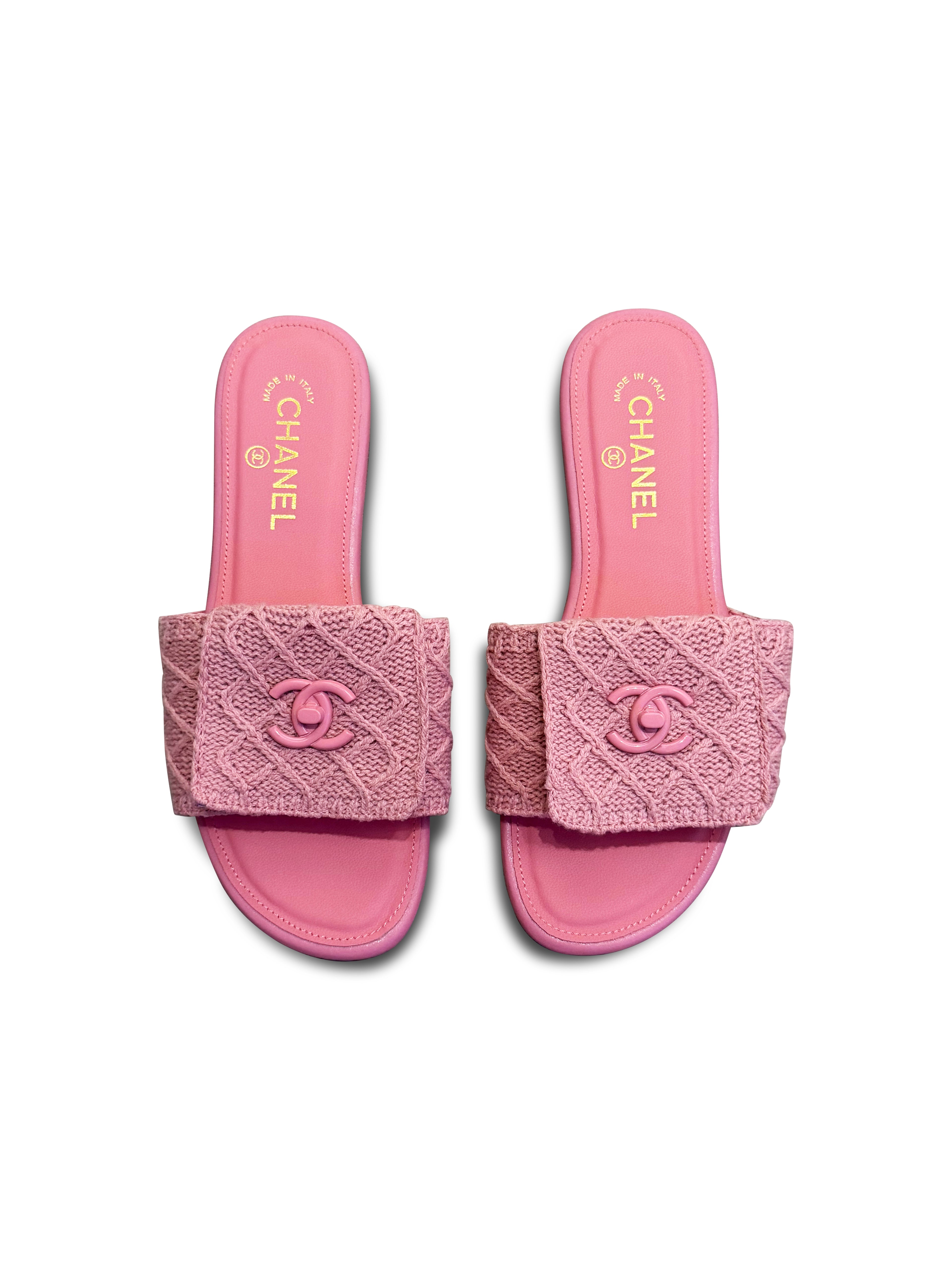 Pink Knit Chanel Slides